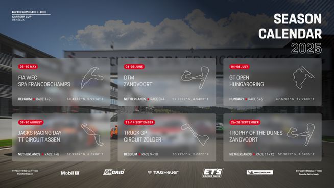 Porsche Carrera Cup Benelux kalender 2025
